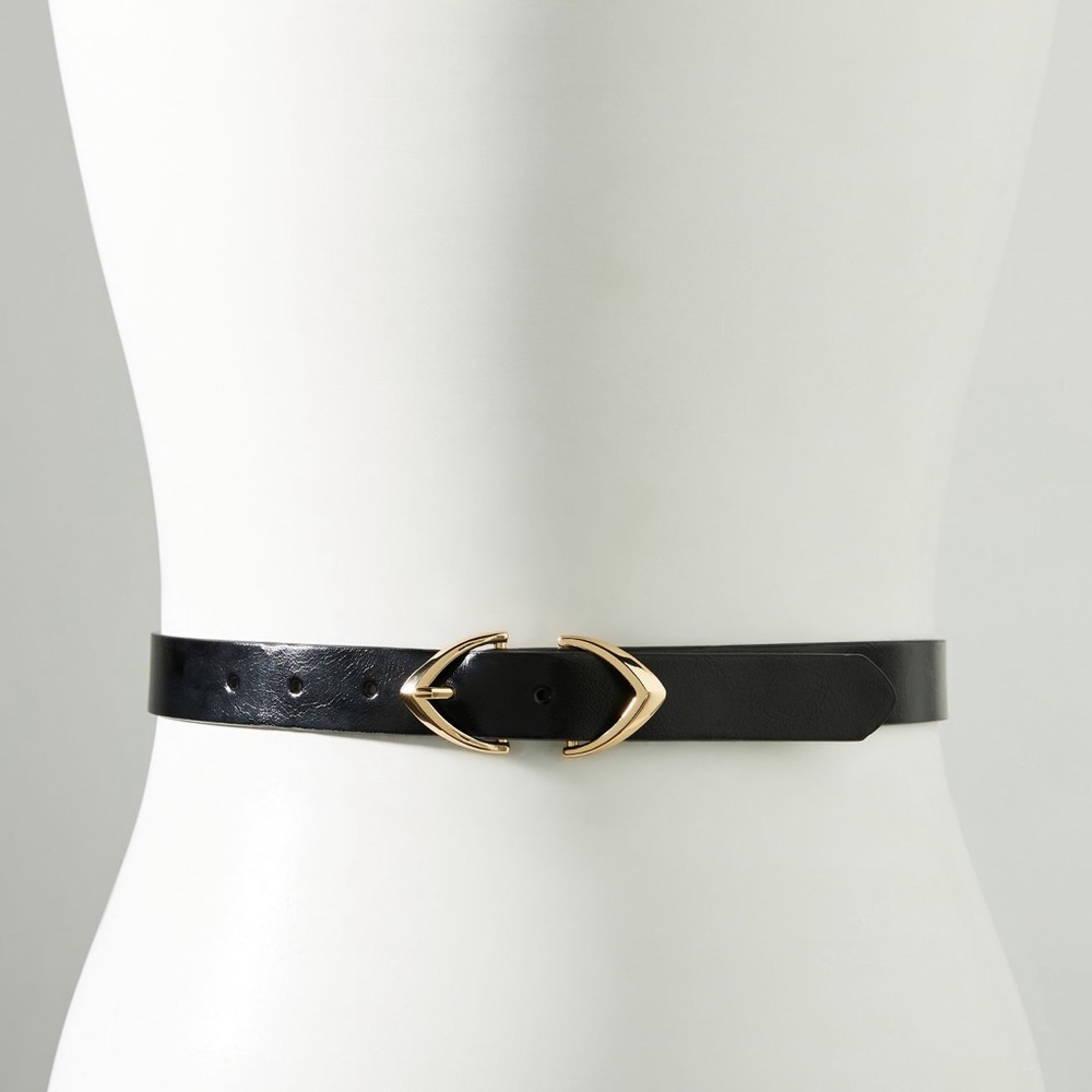 Anthropologie Double Buckle Triangle Black Belt with Gold Buckle - NWT